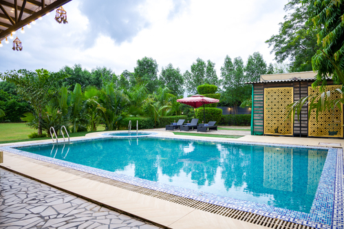 Raha Farms | 4-BHK Pet-friendly Villa with Private Pool, Restaurant, Shared Pool, Game Zone, & Gym on 5.5-Acre Land