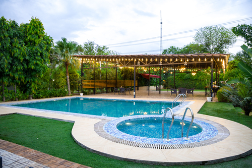 Raha Farms | 4-BHK Pet-friendly Villa with Private Pool, Restaurant, Shared Pool, Game Zone, & Gym on 5.5-Acre Land