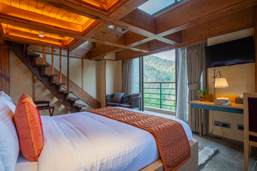 Blushing Pines Retreat | Stunning 3-BHK Hillside Villa with Attic, Indoor Pool & Outdoor lounge 