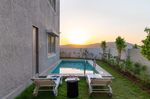 Shourya Viola | 3-BHK Villa with Private Pool, Garden & Panoramic 360° hill view – 3 bedroom villa in Udaipur, Rajasthan