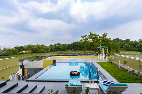 Lakemount | 2-BHK Getaway with Private Pool, Open-Air Gazebo & Terrace At Fatehsagar Lake