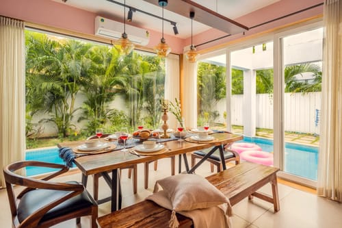 Villa Aarna | Tropical 3-BHK Villa Near Ozran Beach With Private Pool & Lounge Area