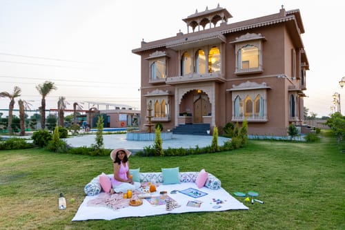 Nirvana Farms |  Heritage-Style 5-BHK Farmhouse with Private Pool, Lounge Area and Garden – 5 bedroom villa in Jaipur, Rajasthan
