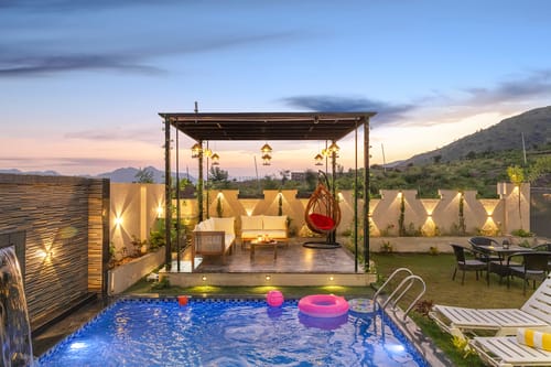 Shreya Blossom Retreat | 4-BHK Villa With Private Pool, Gazebo, Garden, Bar & Scenic Aravali Views