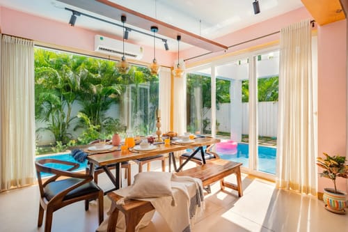 Villa Aarna | Tropical 3-BHK Villa Near Ozran Beach With Private Pool & Lounge Area