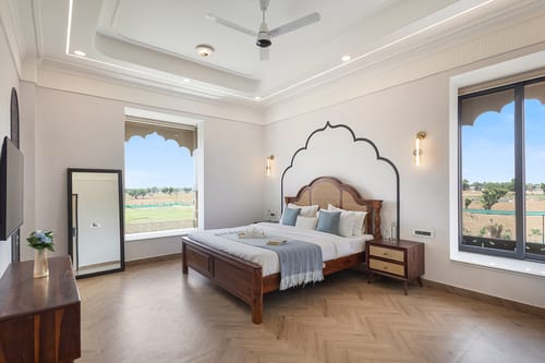 Nirvana Farms |  Heritage-Style 5-BHK Farmhouse with Private Pool, Lounge Area and Garden – 5 bedroom villa in Jaipur, Rajasthan