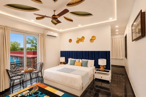 Gold Palm Ivory | Sophisticated Room with Elegant Bathtub, Shared Pool & Lush Green Views – 1 bedroom villa in Jaipur, Rajasthan
