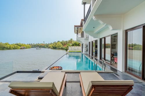 Villa Riviere | Private Riverfront Estate with 6-BHK & 3-BHK, 2 Infinity Pools, Lift, Lounge Area & Kids' Room | 3 Km from Candolim – 9 bedroom villa in North Goa, Goa