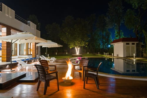 Sanisa Farm |  3-BHK Farmhouse With Private Pool, Game Zone & Lush Garden