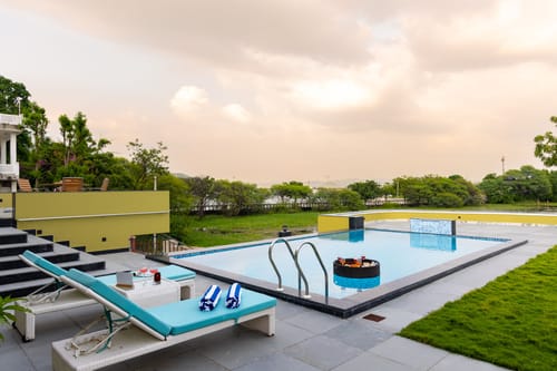 Lakemount | 2-BHK Getaway with Private Pool, Open-Air Gazebo & Terrace At Fatehsagar Lake