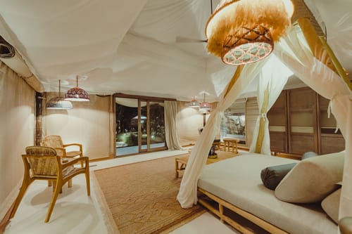 Ananta Bliss Bale | Fibre Tent on 1-Acre with Shared Pool, Sunken Firepit, Gazebo & a Lush Garden