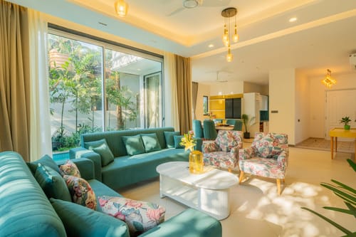 Laguna Camellia | Opulent 4-BHK Getaway Near Popular Beaches With Private Pool, Balcony & Indoor Bar