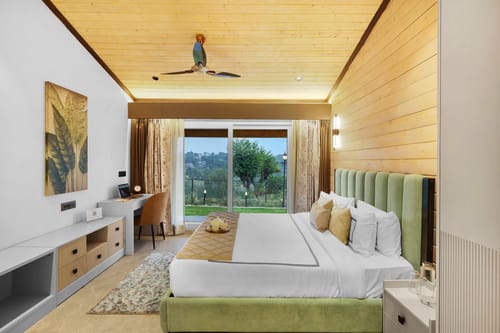 Esh Cottages Moss | Hilltop 2-BHK Retreat with Open-air Jacuzzi, Shared Garden, Pool & Cosy Lounge