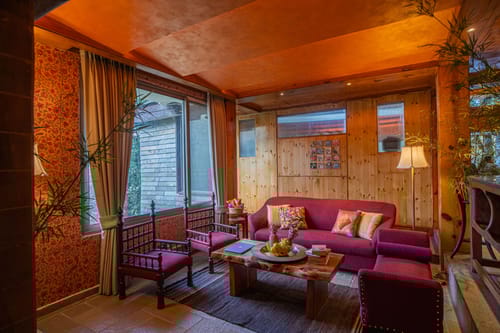 Indoor lounge with fireplace