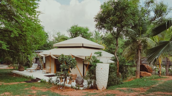 Bali Bay Saung | 1 Earthy Fibre-Clad Tent with a Shared Pool, Jacuzzi, Lounges & Firepits