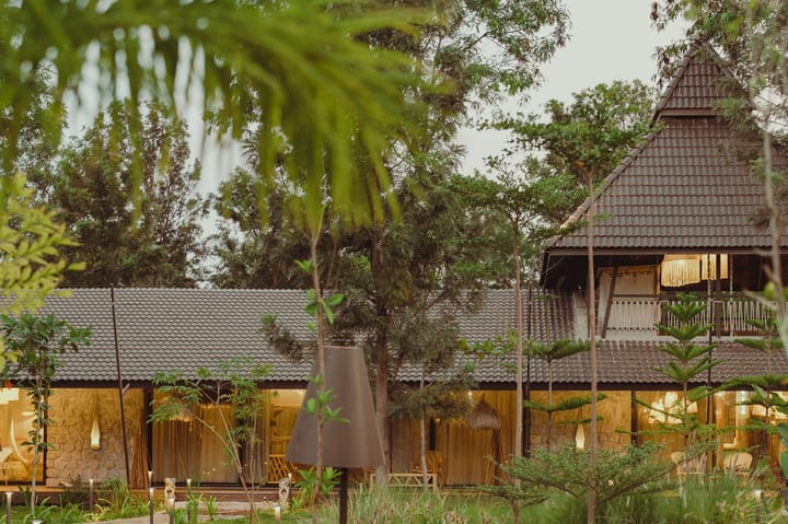 Ananta Bliss Bale | Fibre Tent on 1-Acre with Shared Pool, Sunken Firepit, Gazebo & a Lush Garden
