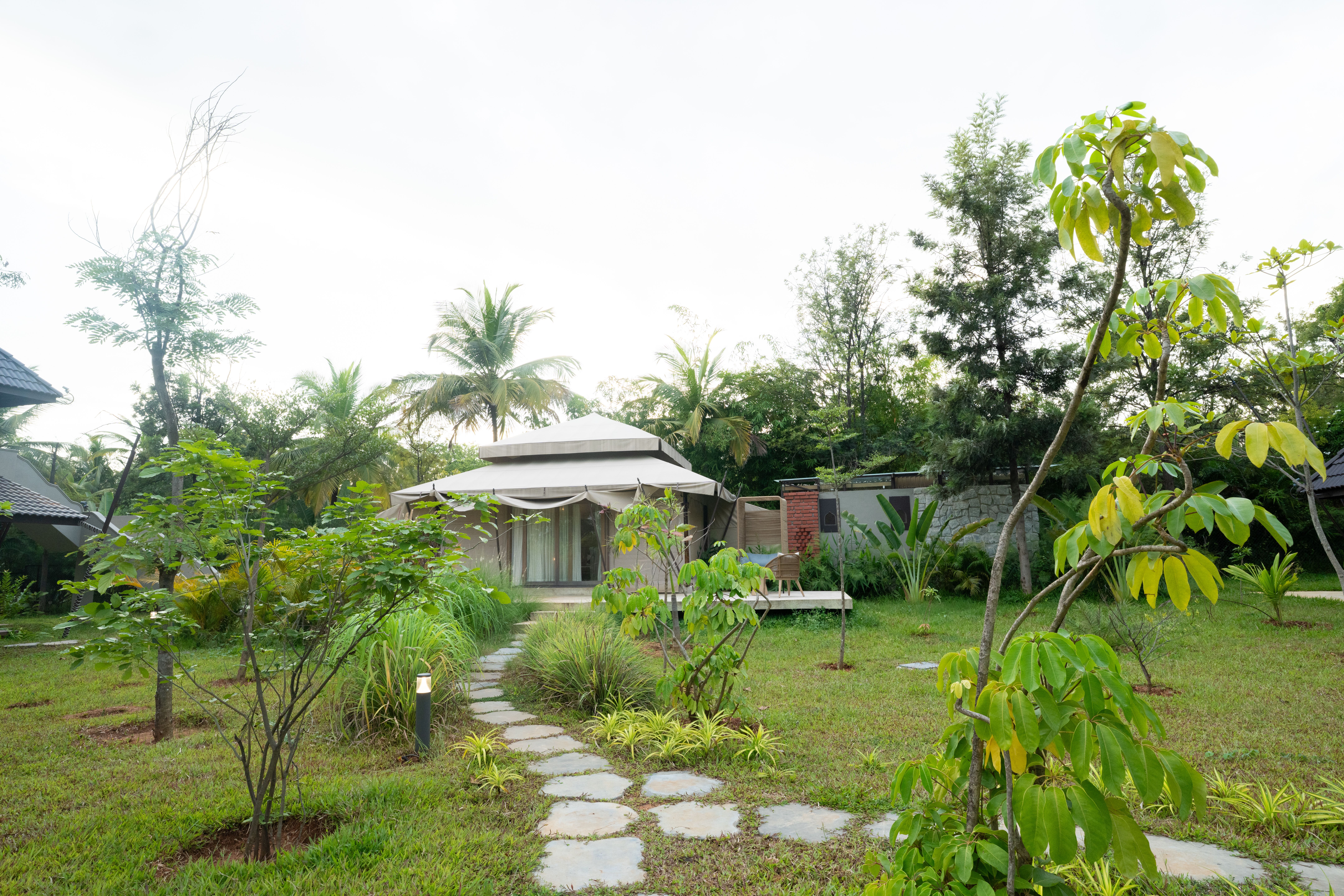 Tapavana Zarae | Pet-friendly Tent on 1-Acre with Shared Pool, Sunken Firepit, Gazebo & a Lush Garden