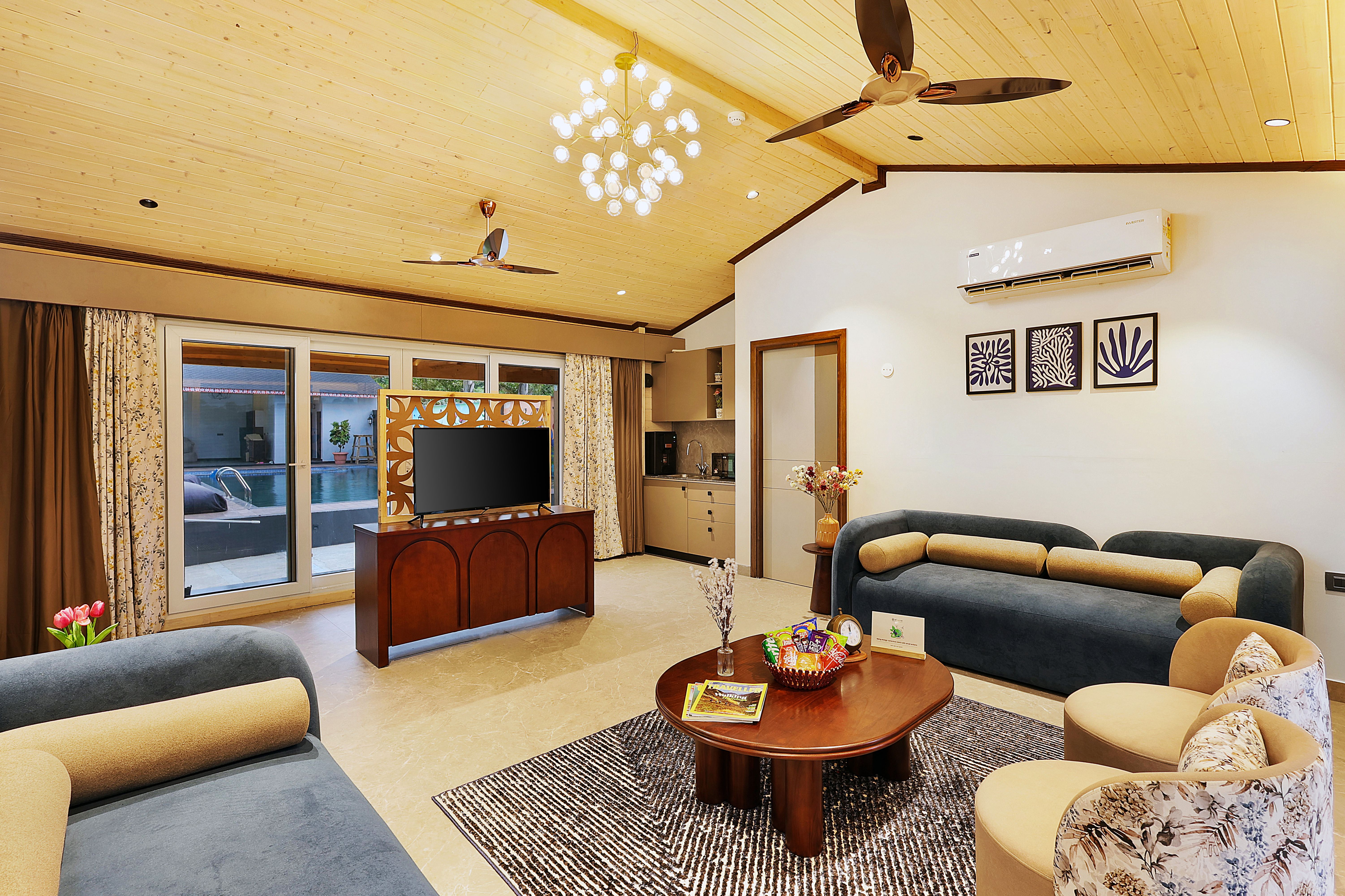 Esh Cottages Moss | Hilltop 2-BHK Retreat with Open-air Jacuzzi, Shared Garden, Pool & Cosy Lounge