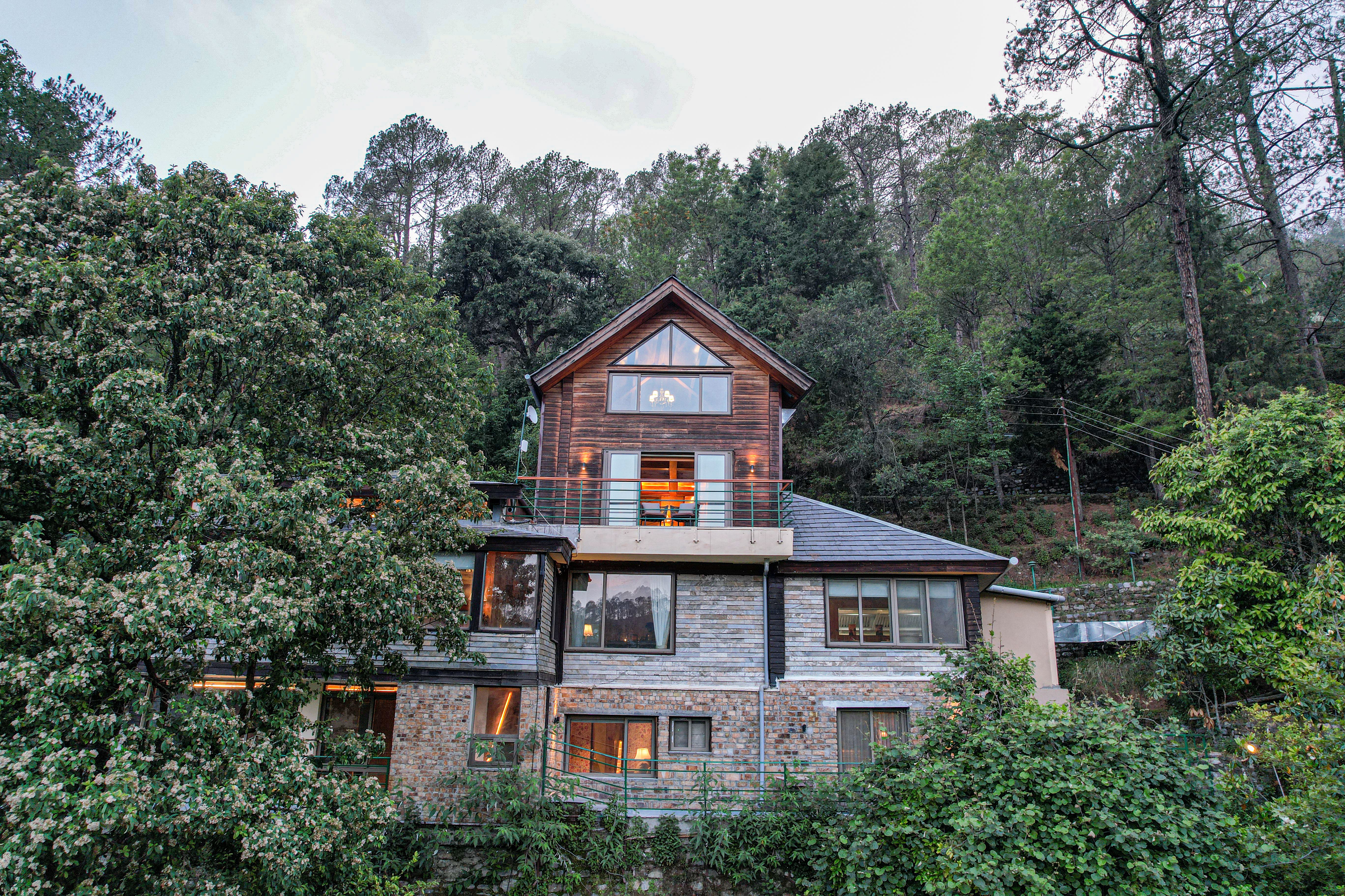 Blushing Pines Retreat | Stunning 3-BHK Hillside Villa with Attic, Indoor Pool & Outdoor lounge 