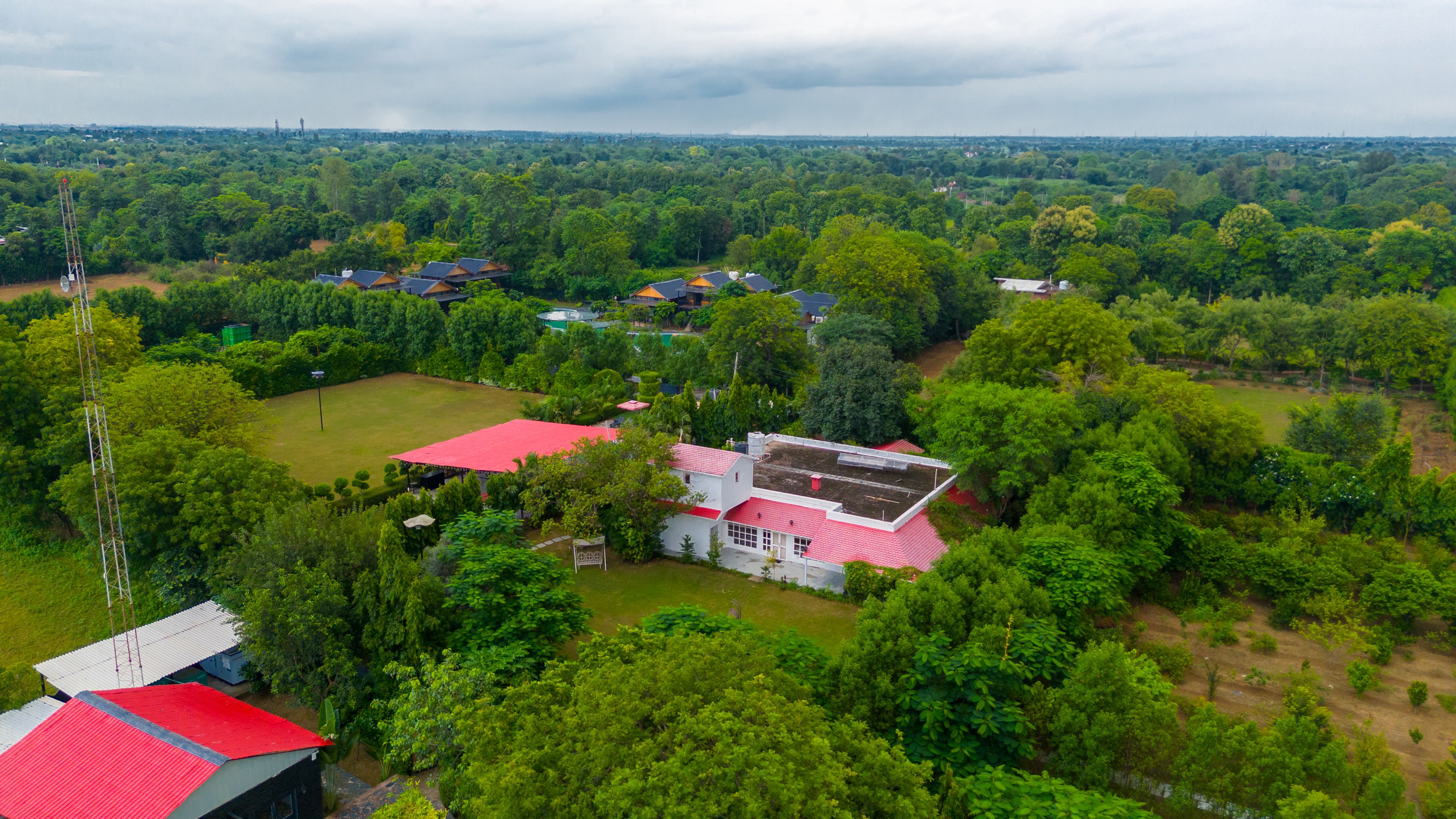 Raha Farms | 4-BHK Pet-friendly Villa with Private Pool, Restaurant, Shared Pool, Game Zone, & Gym on 5.5-Acre Land